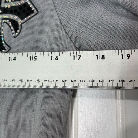 Vocal Gray Embellished Cross Cardigan L – Rhinestones, Gothic Western USA Made - Picture 4 of 8